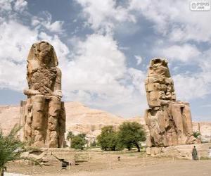 пазл Колоссы Мемнона статуи фараона Аменхотепа III, Луксор, Египет